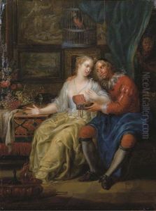 An Amorous Couple In An Interior by Frans Christoph Janneck