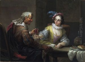 Ungleiches Paar Bei Wein Und Kartenspiel by Frans Christoph Janneck