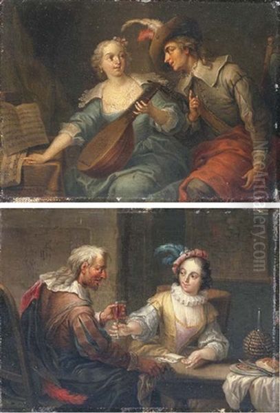 A Couple Playing Cards In An Interior (+ A Couple Playing Music In An Interior; 2 Works) - view 1