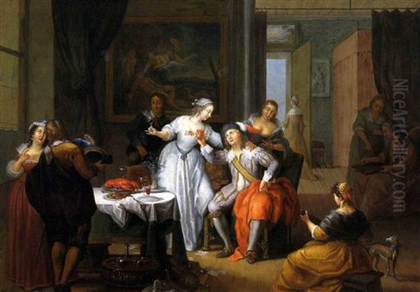 Elegante Gesellschaft Bei Musik Und Wein - view 1