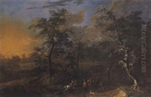 Bewaldete Landschaft Mit Einem Uberfall by Frans Christoph Janneck