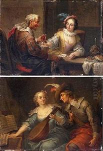 A Couple Playing Cards In An Interior by Frans Christoph Janneck