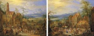 A Village Market With An Extensive Mountainous Landscape Beyond by Frans Christoph Janneck