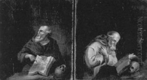 Monch Mit Vor Der Brust Gekreuzten Armen, Ein An Einen Totenkopf Gelehntes Buch Lesend Monch Mit Vor Der Brust Gekreuzten Armen, Ein An Einen Totenkopf Gelehntes Buch Lesend