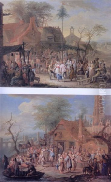 A Village Kermesse With Villagers Around A May Pole - view 1