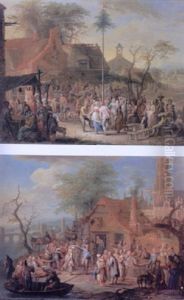 A Village Kermesse With Villagers Around A May Pole by Frans Christoph Janneck