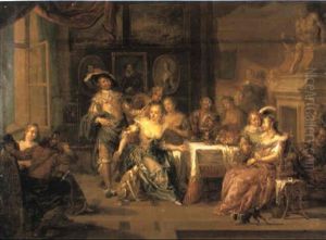 Elegant Company Merrymaking In An Interior by Frans Christoph Janneck