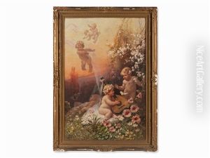 Putti In Arcadian Landscape by Georg Janny
