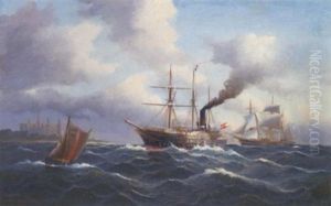 A Danish Paddle Yacht, Probably An Admiralty Or Similar Official Vessel, Passing Through The Sound Off Kronborg Castle by Alfred Jansen