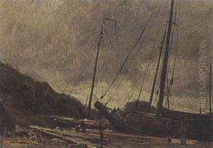 A Man Standing Beside A Boat A Man Standing Beside A Boat