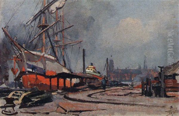 Moored Boats In The Harbour, Amsterdam - view 1