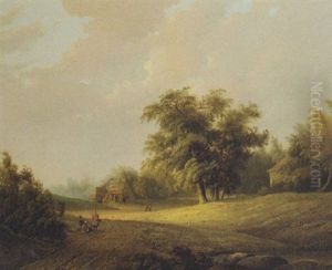 Peasants On A Sandy Trail In A Wooded Landscape by Johannes Mauritz Jansen
