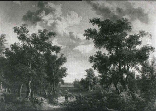 A Hunter And His Family In A Wooded Landscape - view 1