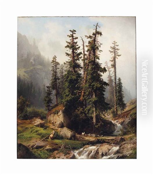A Shepherd And Goats In A Mountainous Landscape - view 1