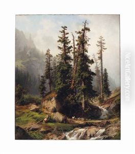 A Shepherd And Goats In A Mountainous Landscape A Shepherd And Goats In A Mountainous Landscape