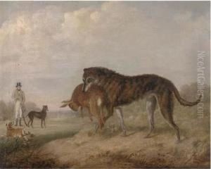 Sir Thomas Aston With His Greyhounds Vixen, Crown Prince by John Barwick