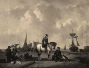 Disembarking The Fishing Boats On The Dutch Shore by Joseph Jansen