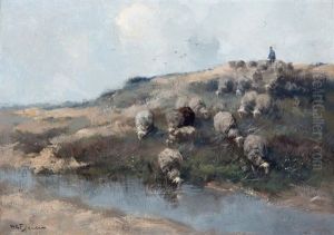 Herder Met Schaapskudde In Duinlandschap by Willem George Frederik Jansen