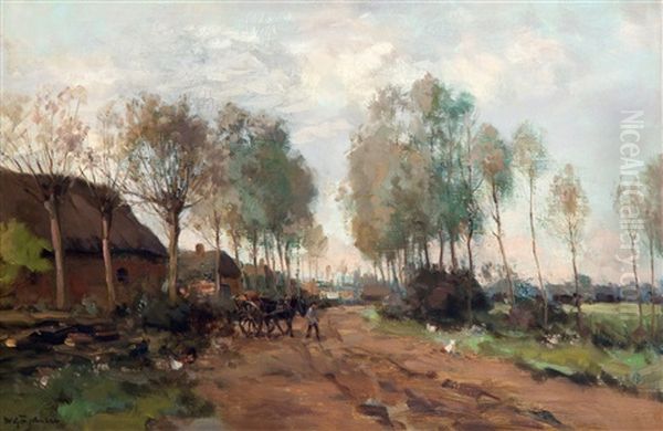Boer Met Paard En Wagen Op Een Dorpsweg - view 1