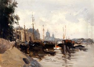 Prins Hendrikkade Te Amsterdam, Op De Achtergrond De Sint Nicolaaskerk En Het Centraal Station