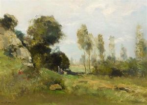 Landschaft Mit Bauerin; Kind Und Ziege by Willem George Frederik Jansen
