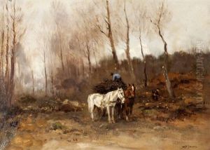 Houthakkers Met Paard En Wagen by Willem George Frederik Jansen