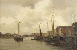 View Of A Town By A River by Willem George Frederik Jansen