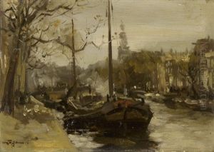 Boote In Der Prinsengracht In Amsterdam by Willem George Frederik Jansen