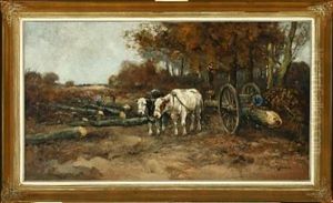Woodscape With Cart And Forest Workers by Willem George Frederik Jansen
