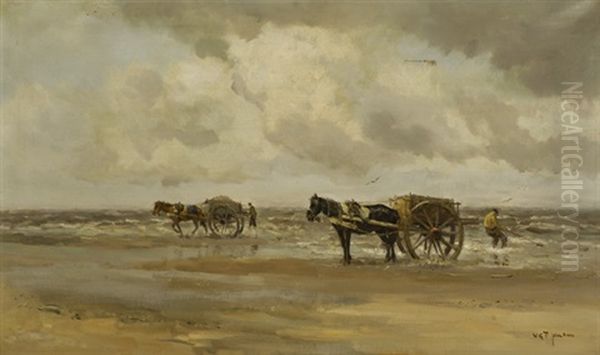 Shellfishers With Horse-and-carriages On The Beach - view 1