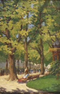 Femme Assise Sur Un Banc Dans Un Parc by Georges Barwolf