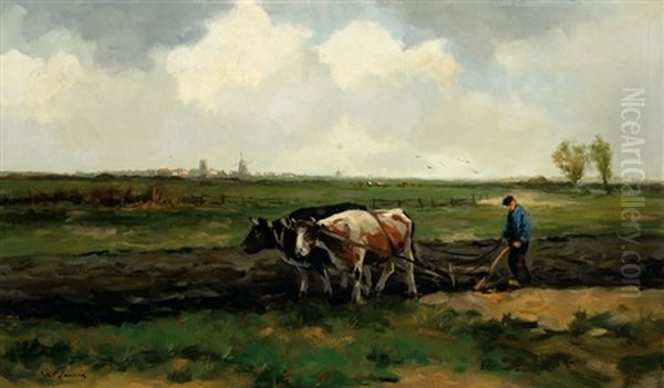 A Ploughing Farmer In A Landscape - view 1