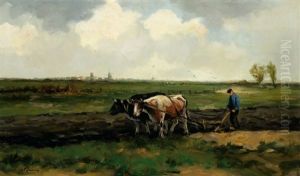 A Ploughing Farmer In A Landscape