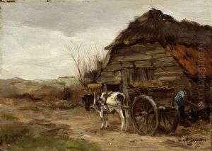 Hay Cart By A Barn by Willem George Frederik Jansen