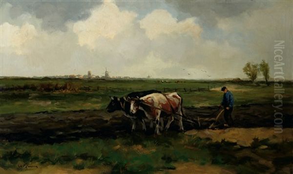 A Farmer Ploughing In A Landscape - view 1