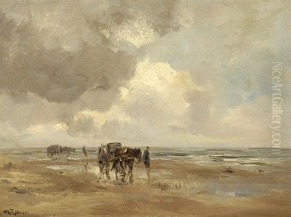 Man With Horse And Cart On The Beach - view 1