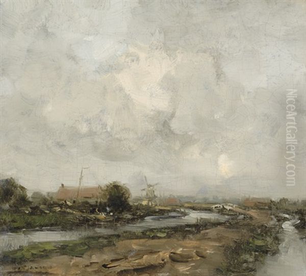Road Along Water With A Mill In The Background - view 1