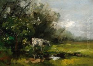 A Cow Near A Pond by Willem George Frederik Jansen