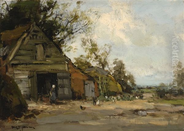 Farmer's Wife With Chickens In The Yard - view 1
