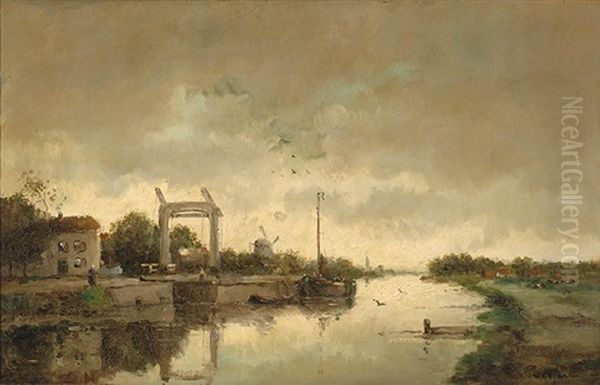 Landscape With A Boat On A Canal By A Draw Bridge - view 1