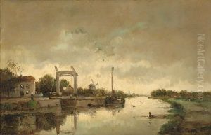 Landscape With A Boat On A Canal By A Draw Bridge