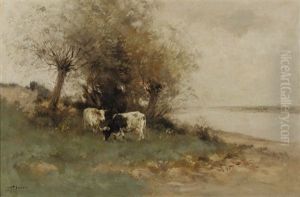Cattle Grazing Near The River by Willem George Frederik Jansen