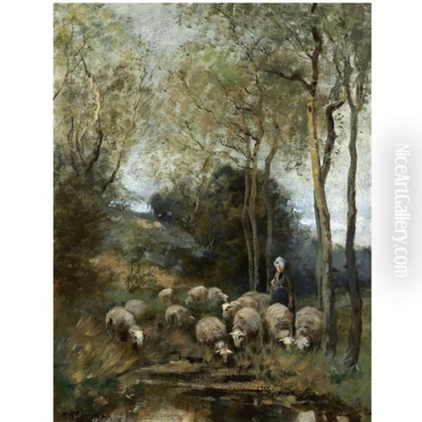 A Sheperdess With Her Flock In The Dunes - view 1