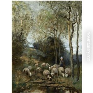 A Sheperdess With Her Flock In The Dunes by Willem George Frederik Jansen