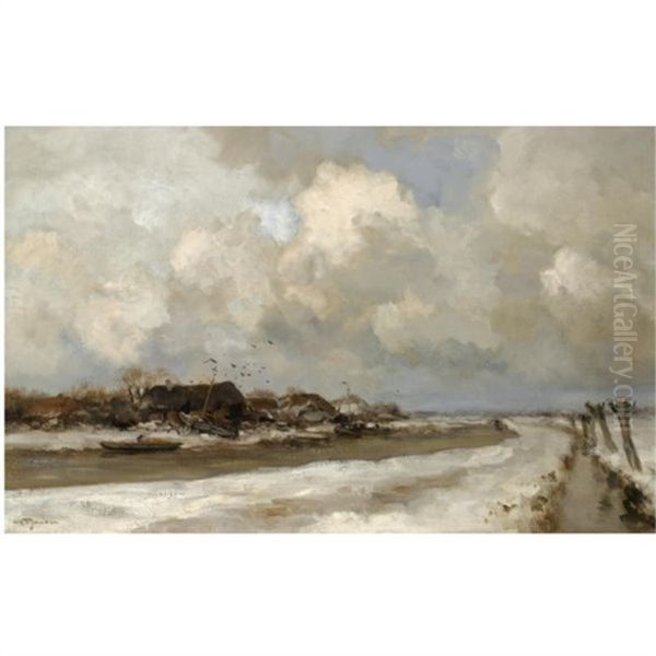 Farm Houses Along A Wintry Canal - view 1
