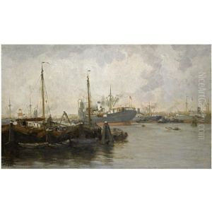 A Busy Harbour by Willem George Frederik Jansen