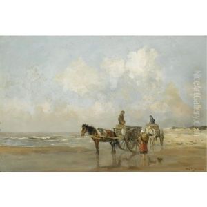 Fisher Folk On The Beach by Willem George Frederik Jansen