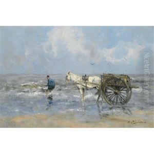 A Shell Fisher In The Breakers by Willem George Frederik Jansen