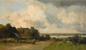 A Summer Landscape With Figures Near A Farm by Willem George Frederik Jansen