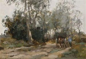 A Horsedrawn Cart On A Country Lane by Willem George Frederik Jansen